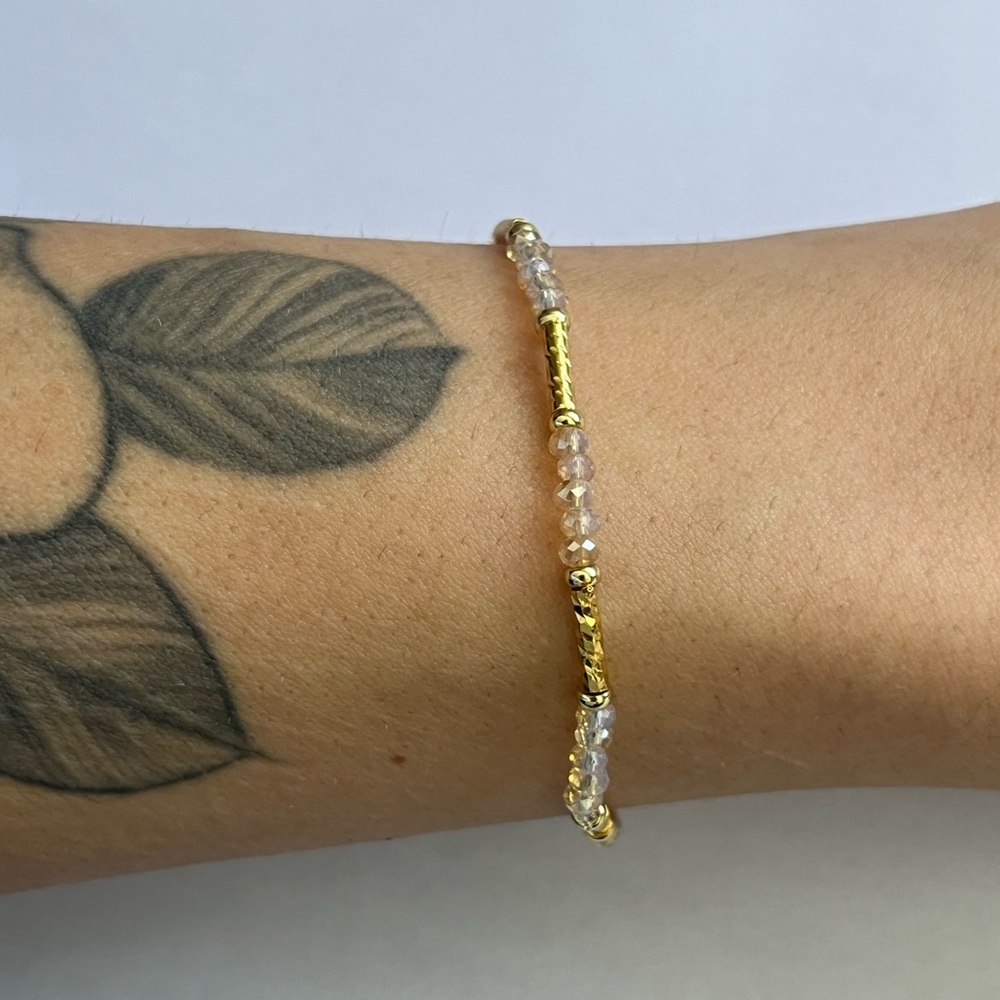 Champagne & Gold Beaded Bracelet | Handmade stretch